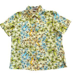Vintage Notations Novelty Print Butterfly Print Short Sleeve Blouse PL